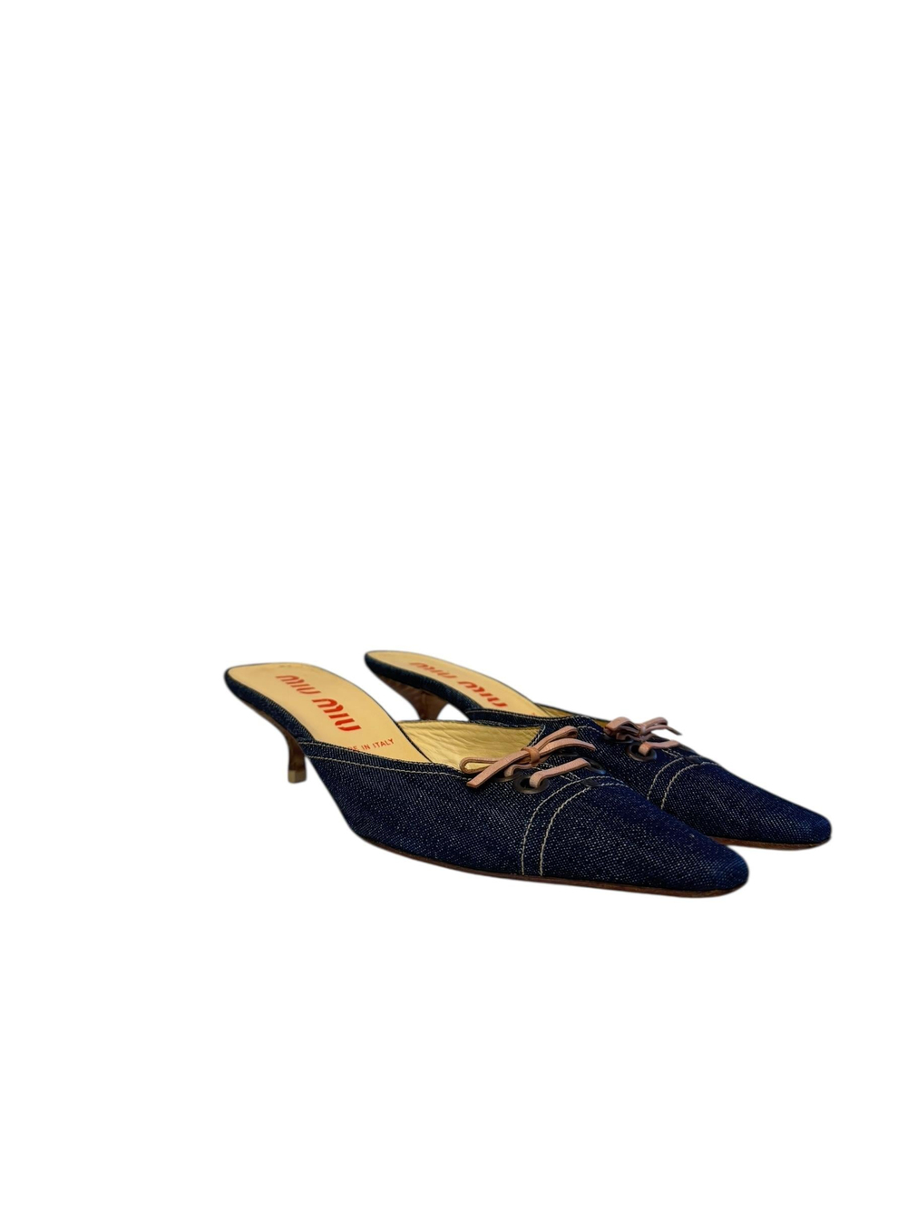 MIU MIU DENIM KITTEN HEEL MULES