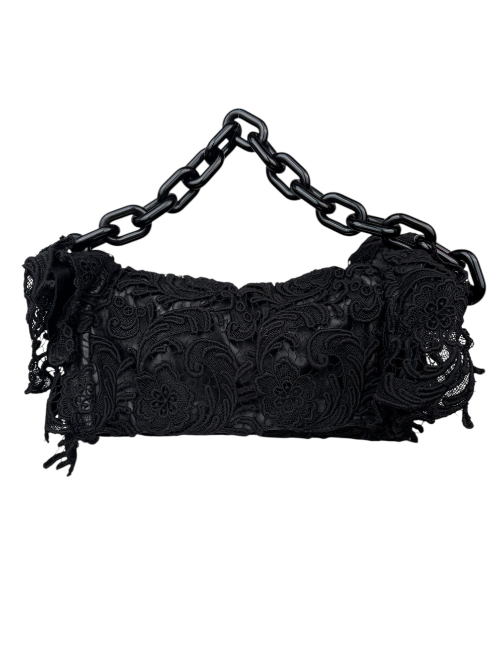 PRADA BLACK LEATHER LACE SHOULDER BAG