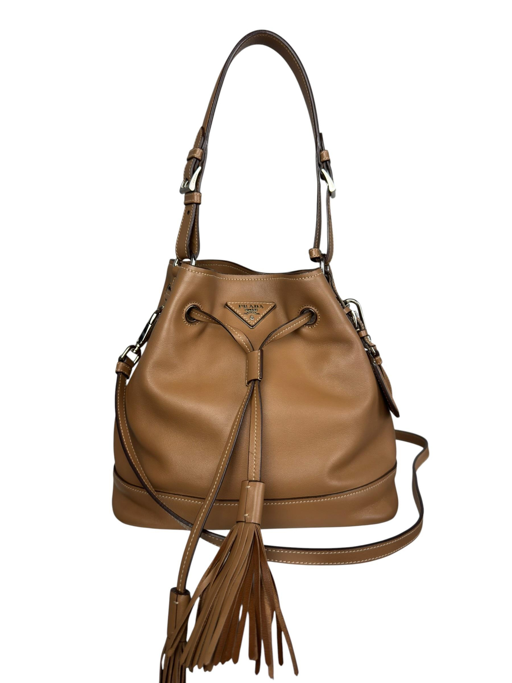 PRADA LEATHER BUCKET BAG