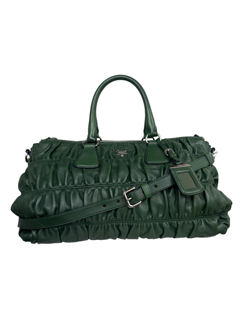 PRADA MEDIUM GREEN NAPPA GAUFRE TOTE BAG