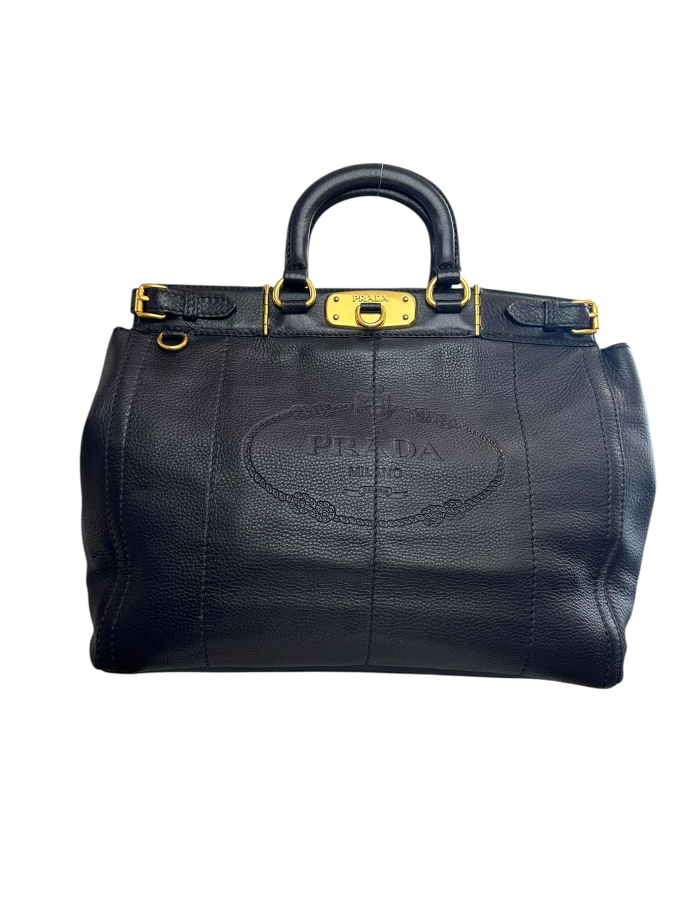 PRADA VITELLO CARNIERA LOGO FRAME TOTE 