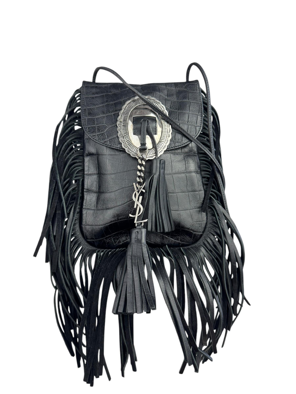 SAINT LAURENT CROCO FRINGED CROSSBODY BAG