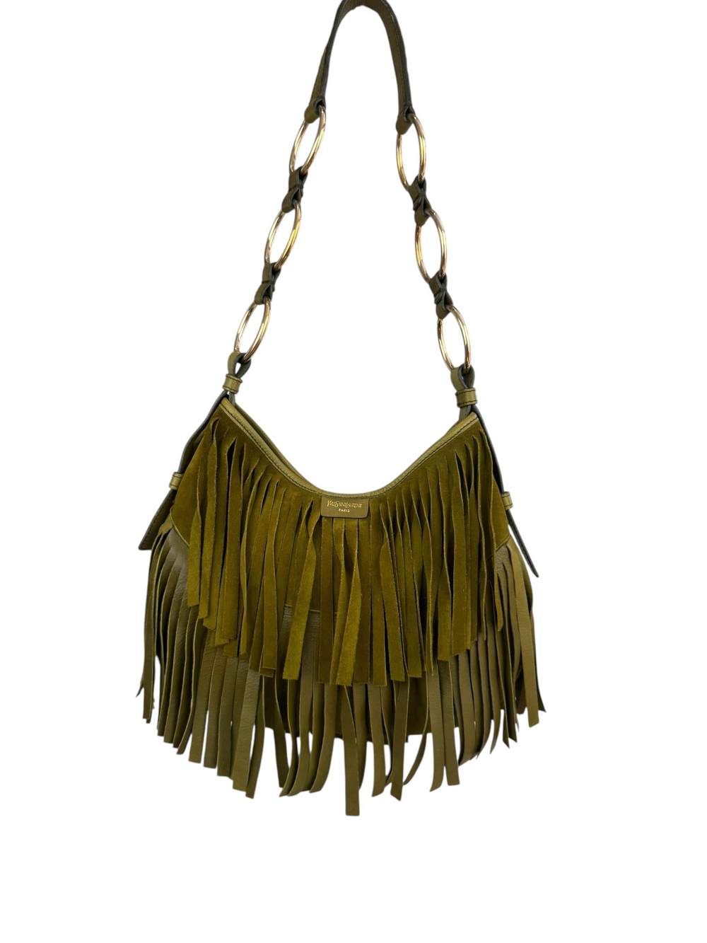 SAINT LAURENT KHAKI SUEDE LEATHER PRINGE 