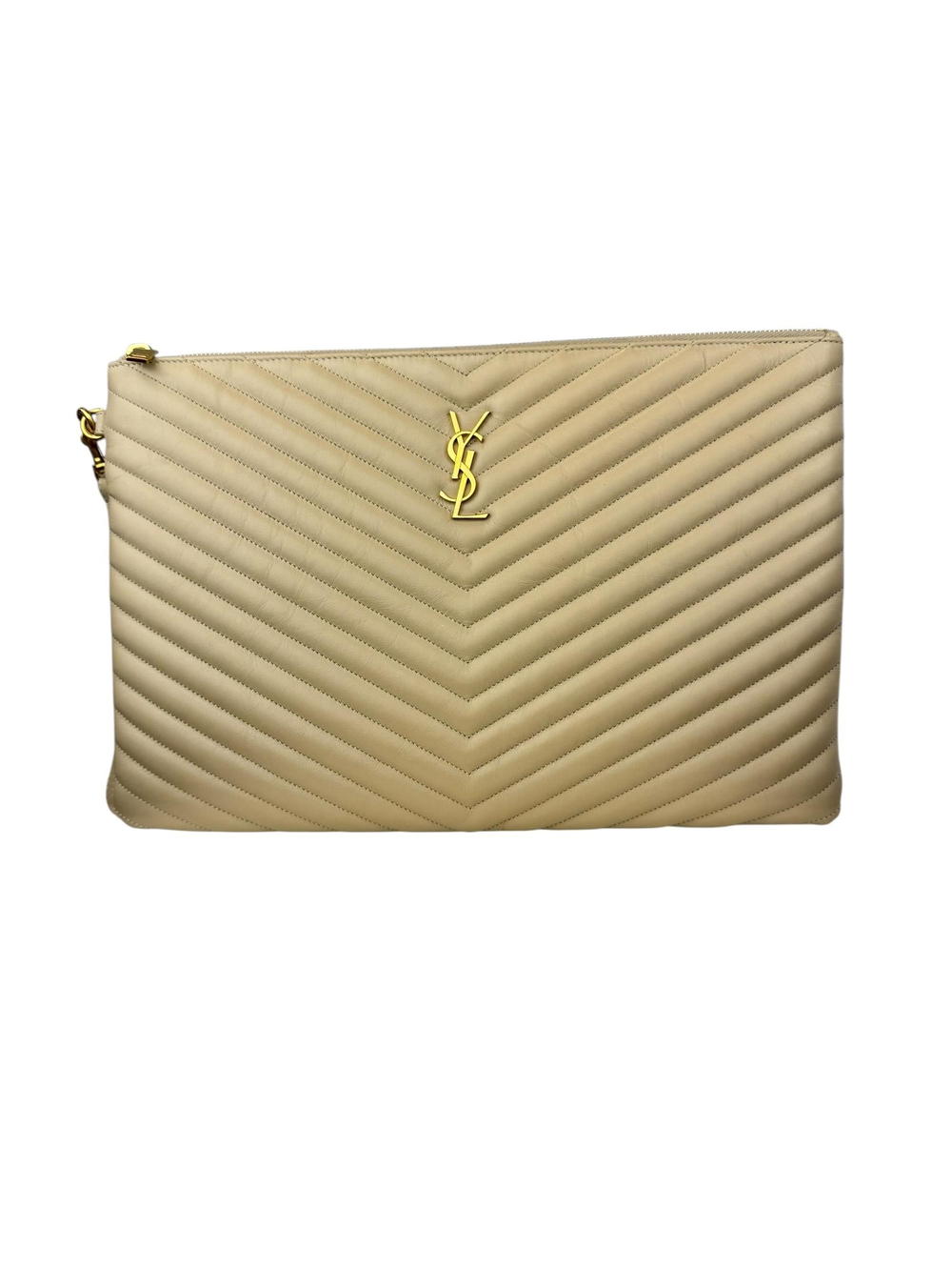 SAINT LAURENT MATELASSE BEIGE CLUTCH 