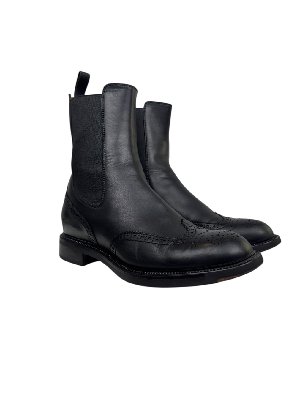 SANTONI BLACK LEATHER BOOTS