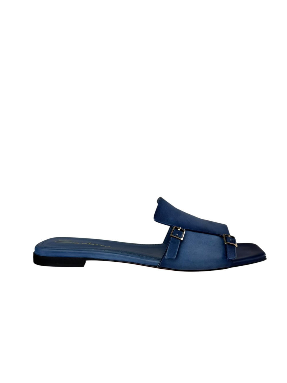 SANTONI LEATHER BLUE SANDALS