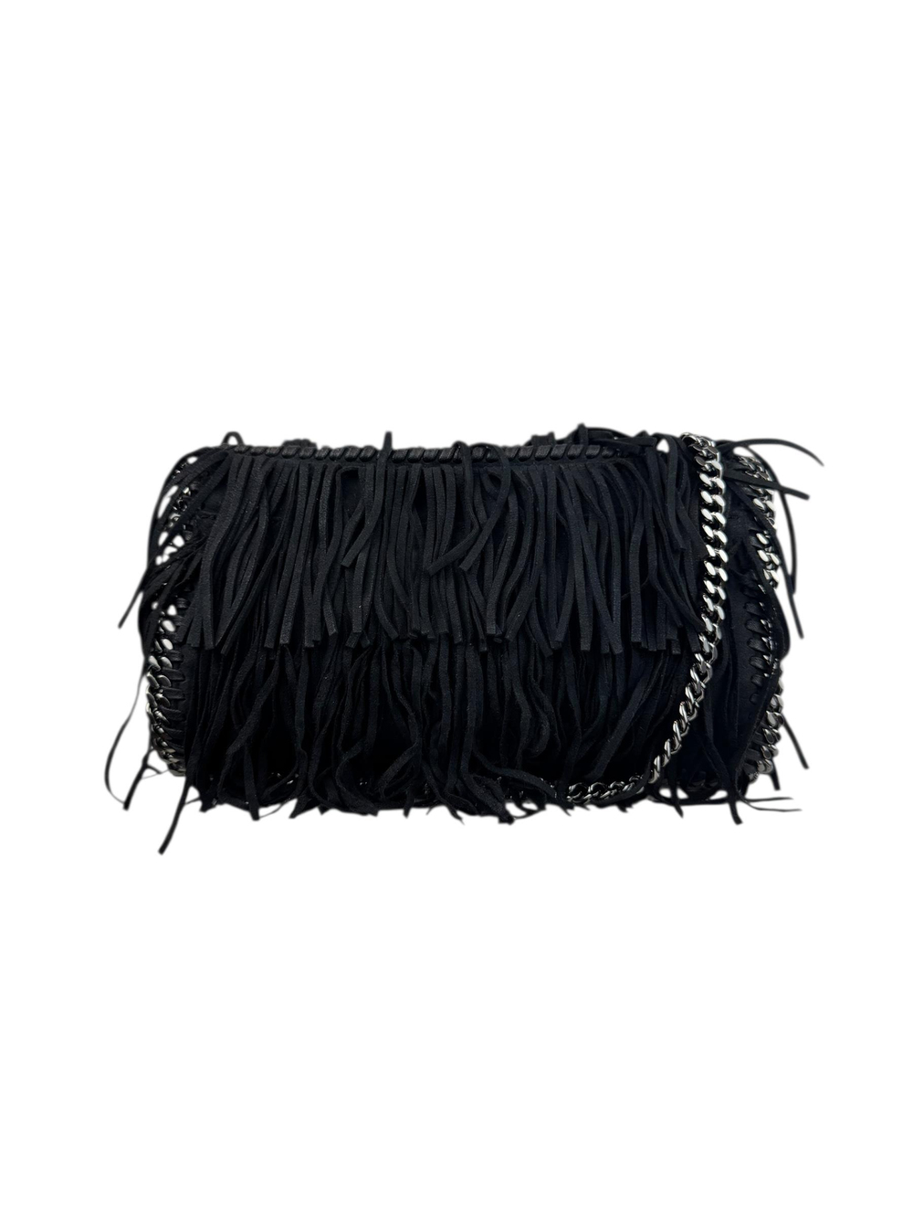 STELLA MCCARTNEY BLACK SUEDE FRINGED BAG