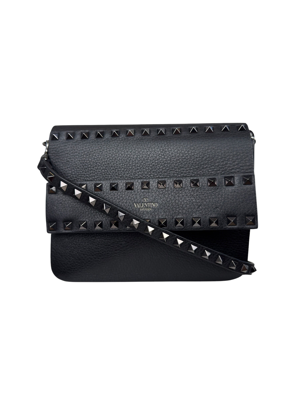 VALENTINO BLACK ROCKSTUD SLIDE SLIP BAG