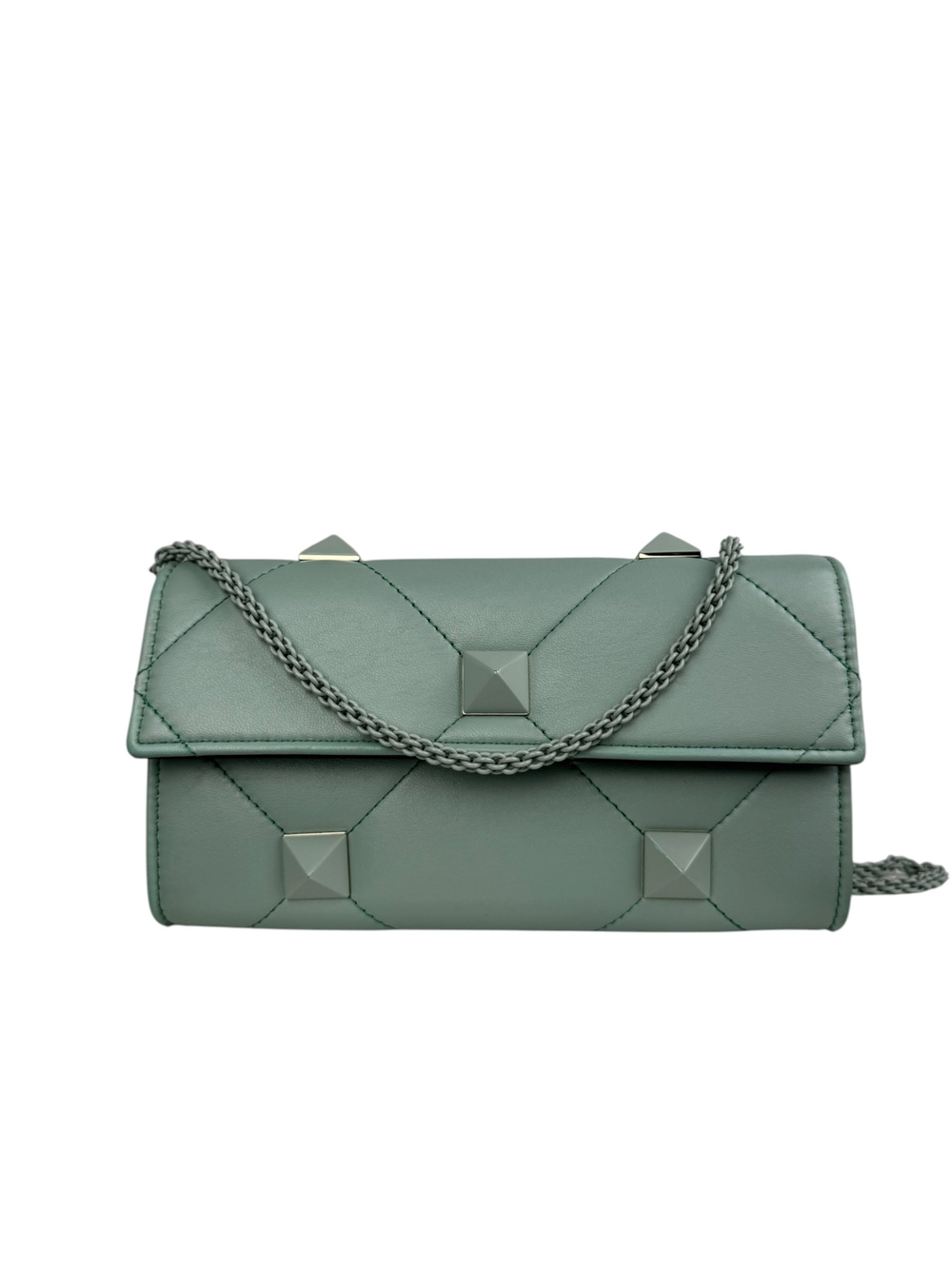 VALENTINO GREEN ROMAN STUD LEATHER CHAIN BAG