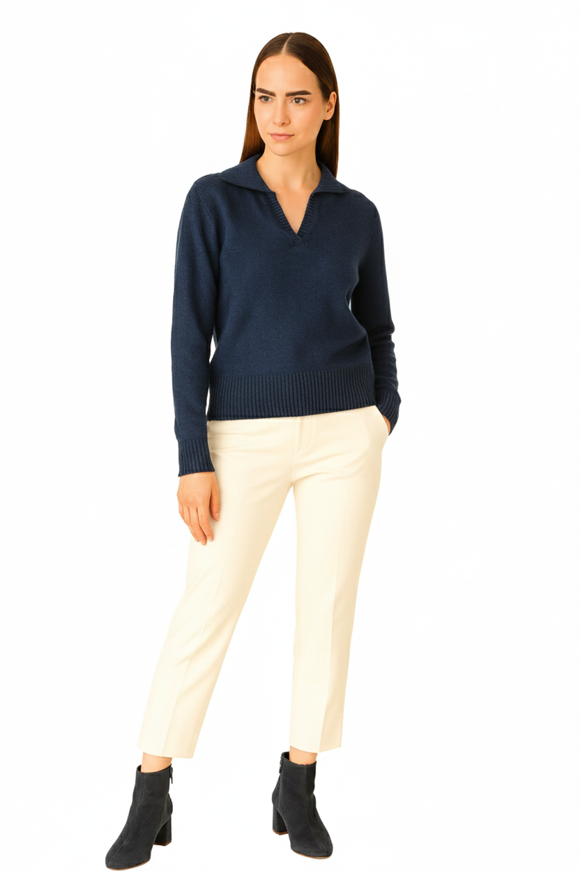 BLUTriko / HırkaBLU V-Polo Yaka Uzun Triko Bluz