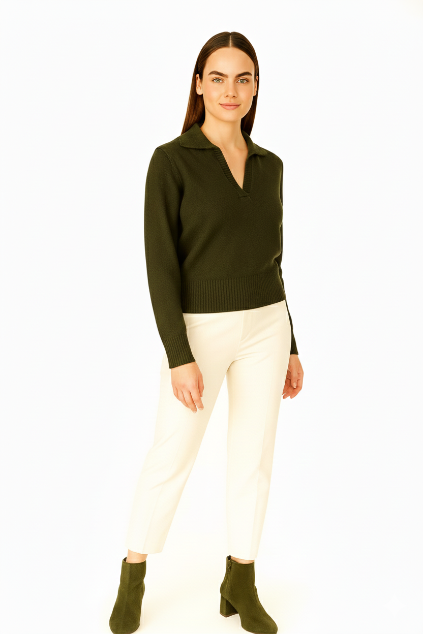 BLUTriko / HırkaBLU V-Polo Yaka Uzun Triko Bluz