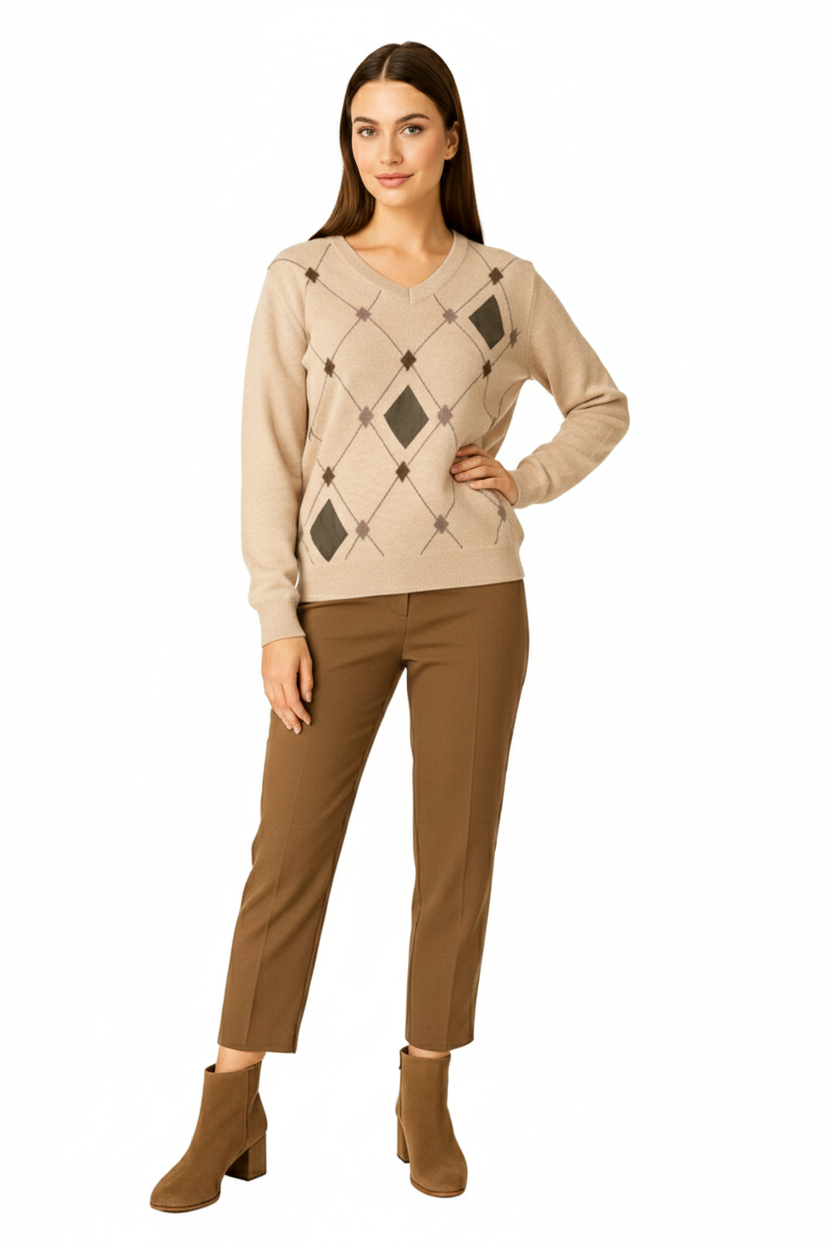 BLUTriko / HırkaBLU V Yaka Baklava Desenli Triko