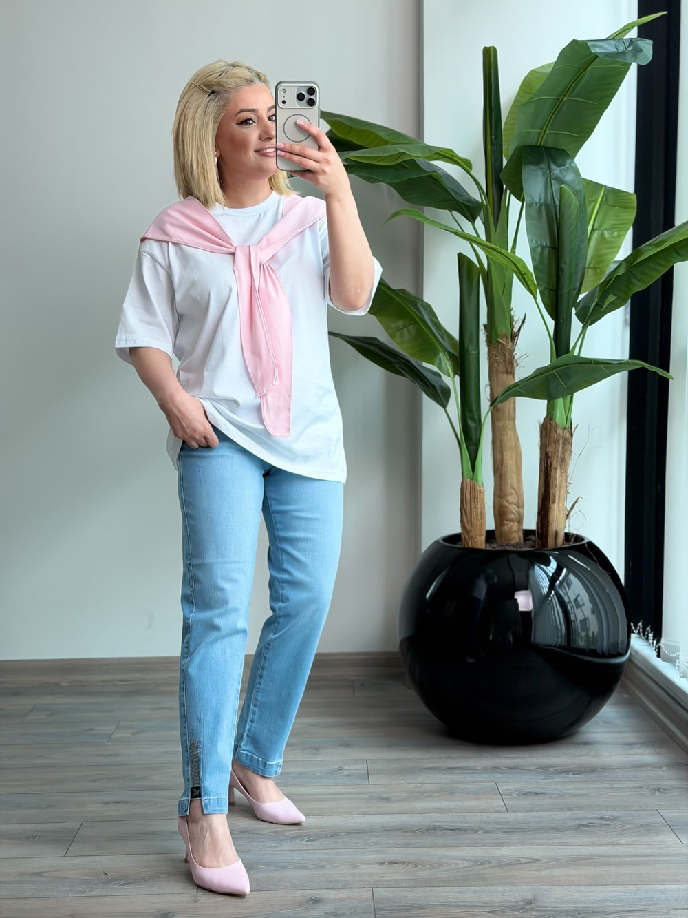 Atkı Detaylı Tshirt PEMBE