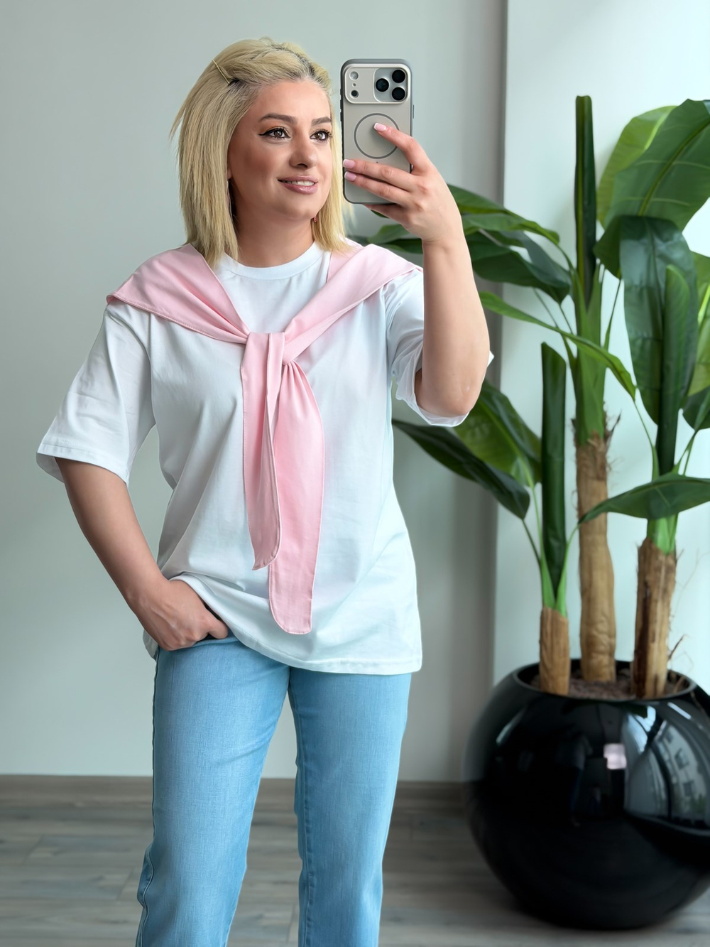 Atkı Detaylı Tshirt PEMBE