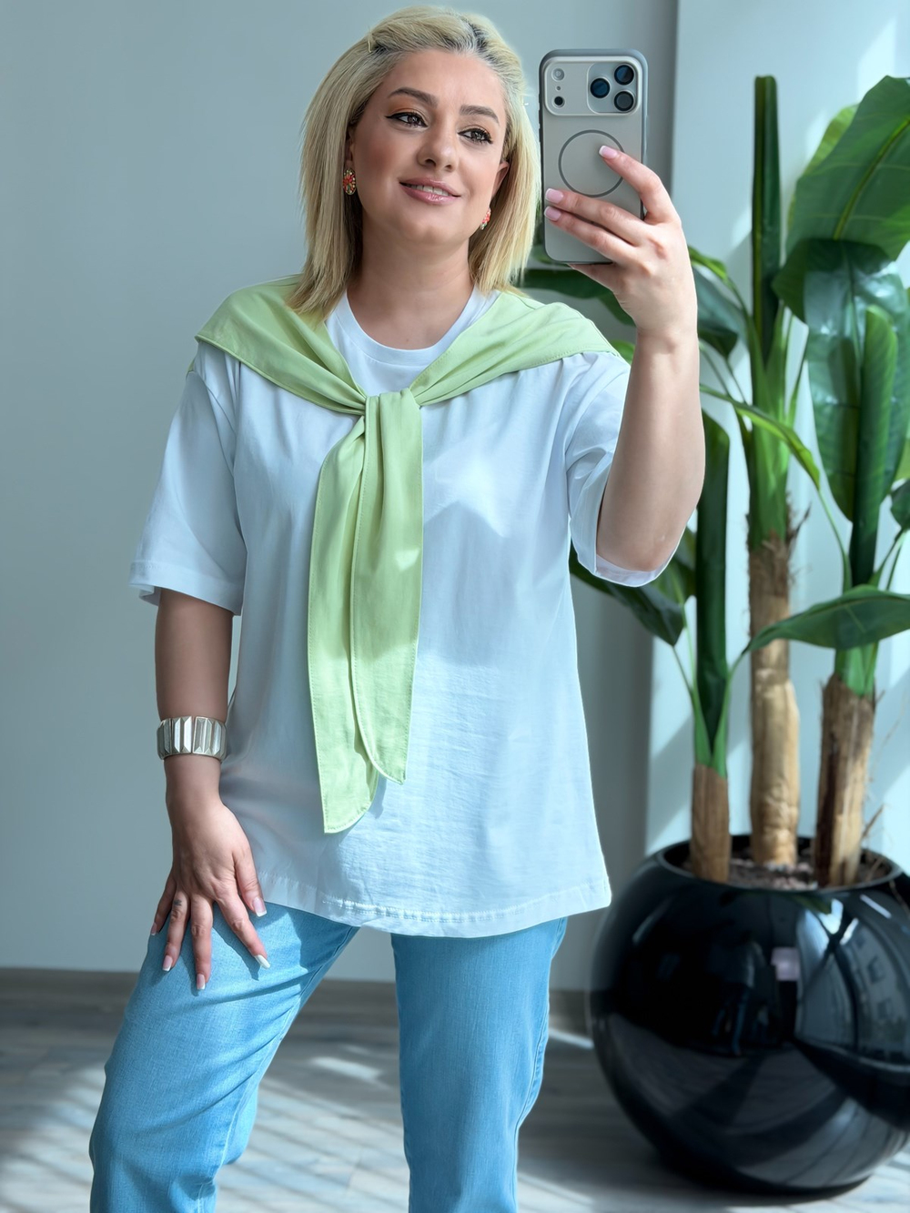 Atkı Detaylı Tshirt YEŞİL
