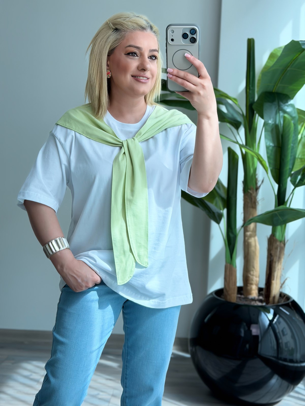 Atkı Detaylı Tshirt YEŞİL