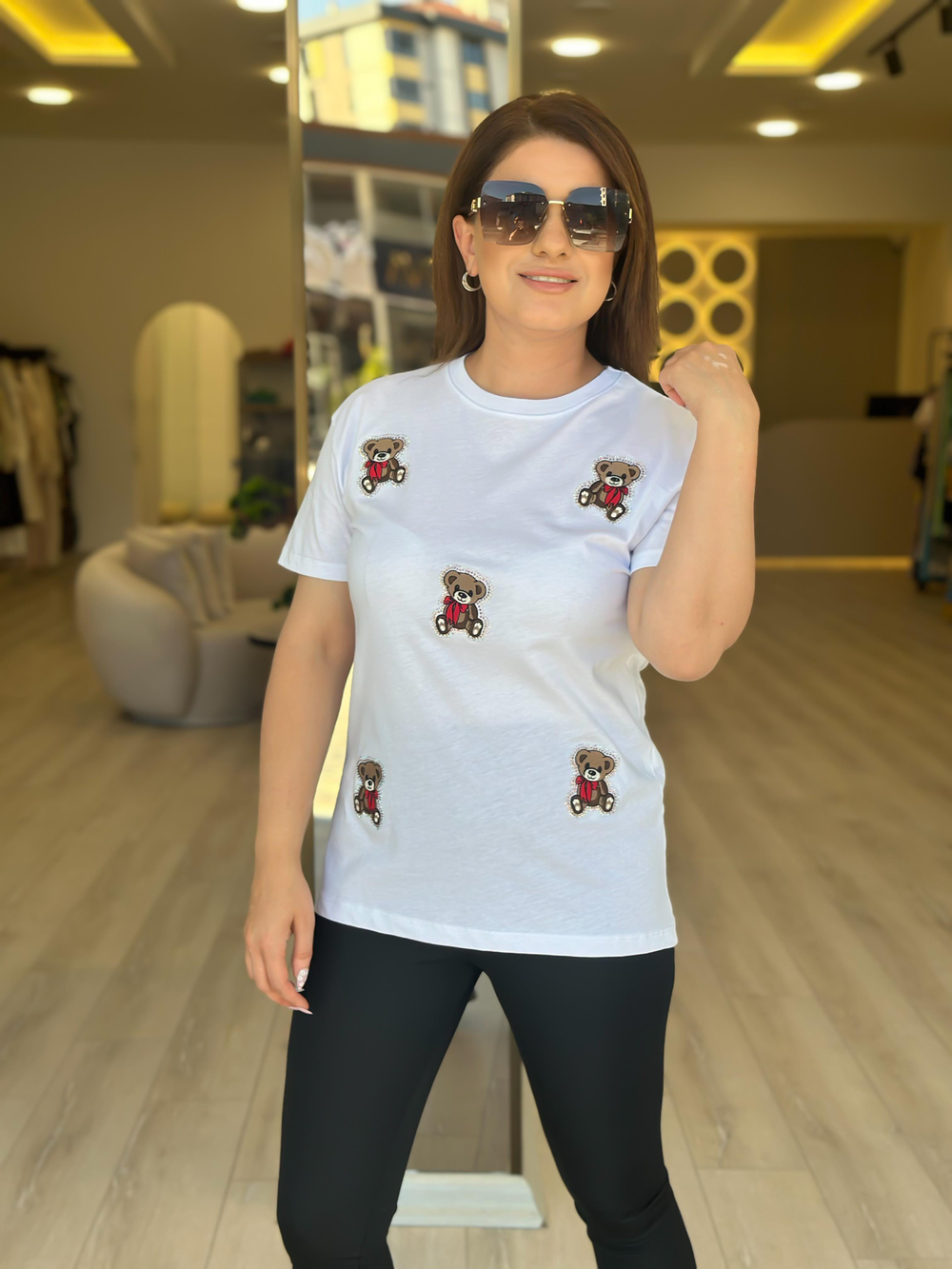 Ayı Baskılı Tshirt BEYAZ