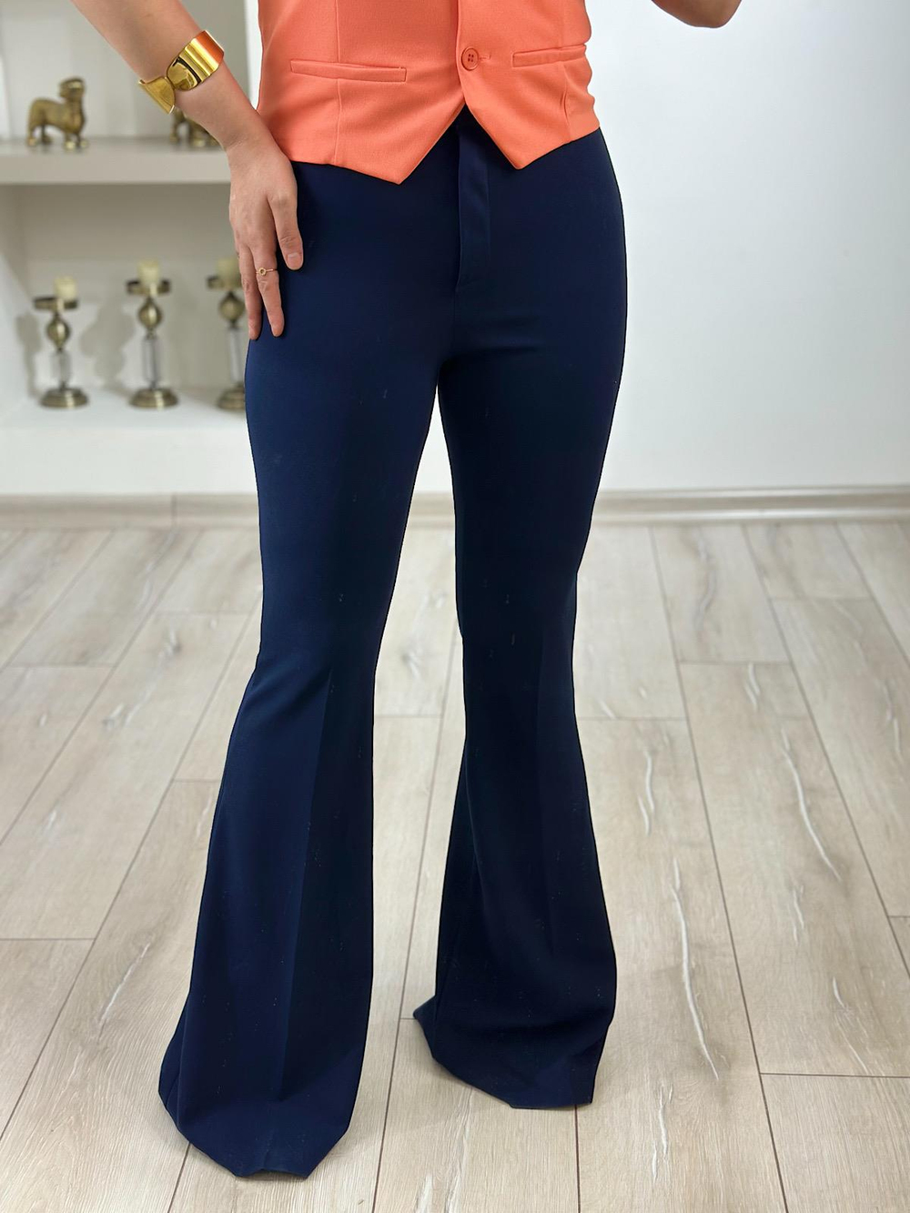 Basic İspanyol Paça Kumaş Pantolon Full Likralı LACİVERT