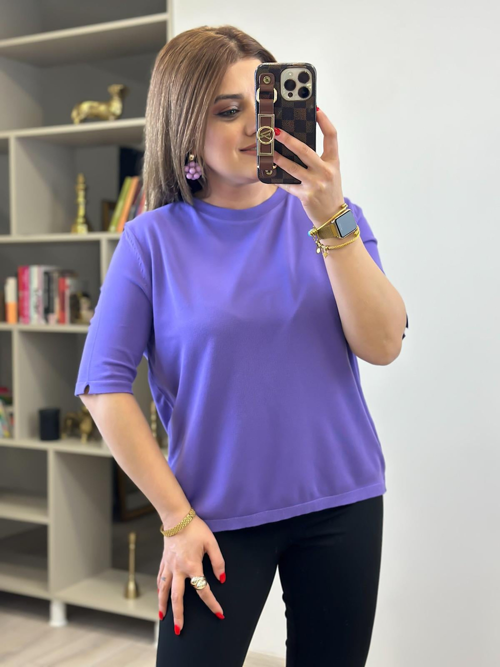Basic Yaka Kısa Kollu Triko LİLA