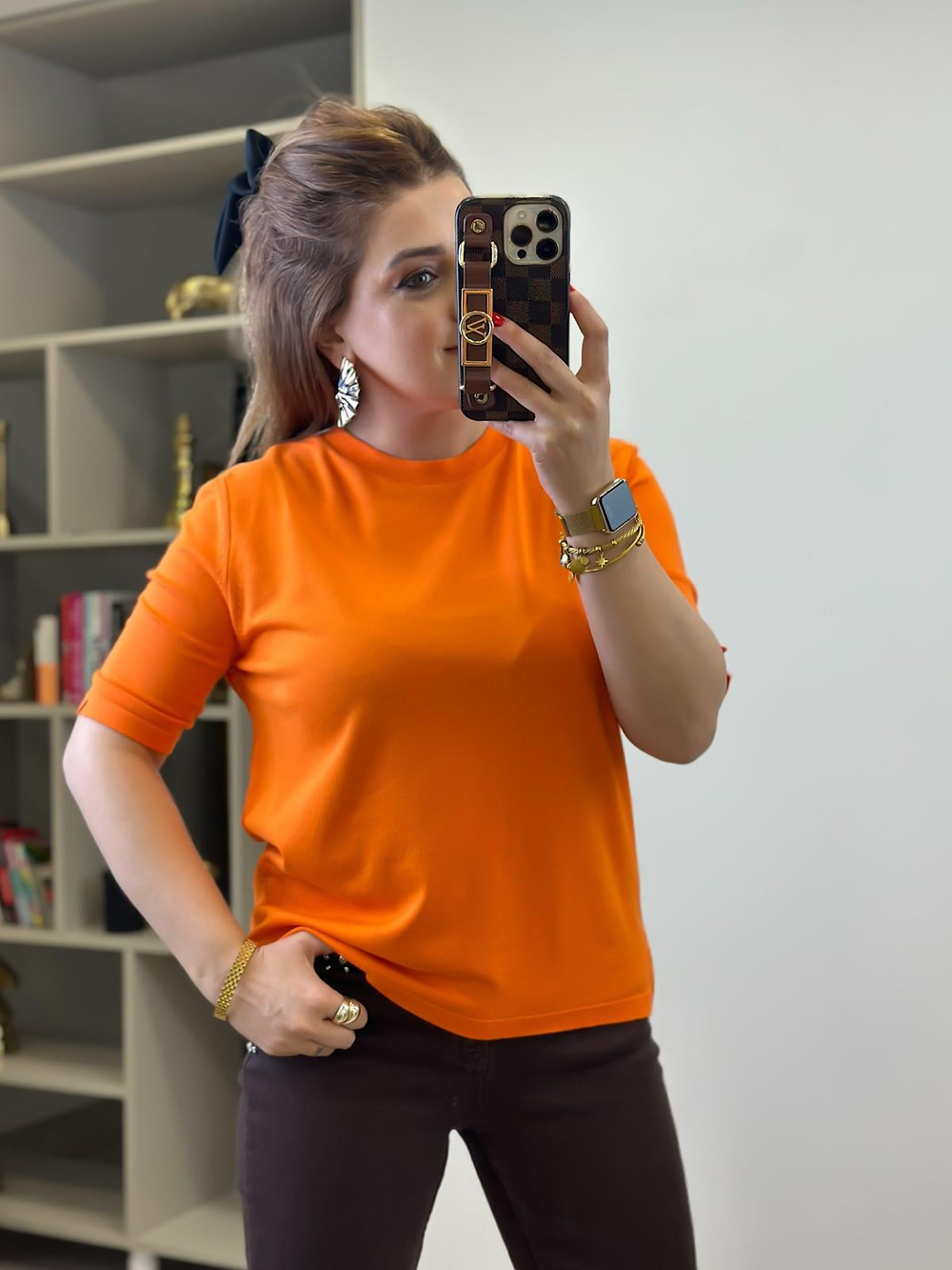 Basic Yaka Kısa Kollu Triko ORANJ