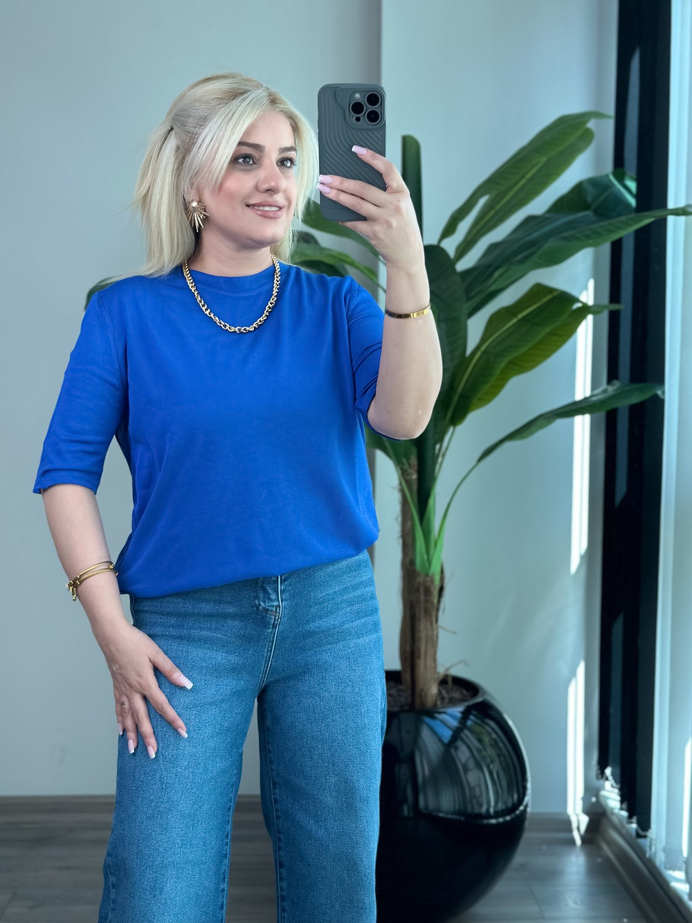 Basic Yaka Kısa Kollu Triko SAKS