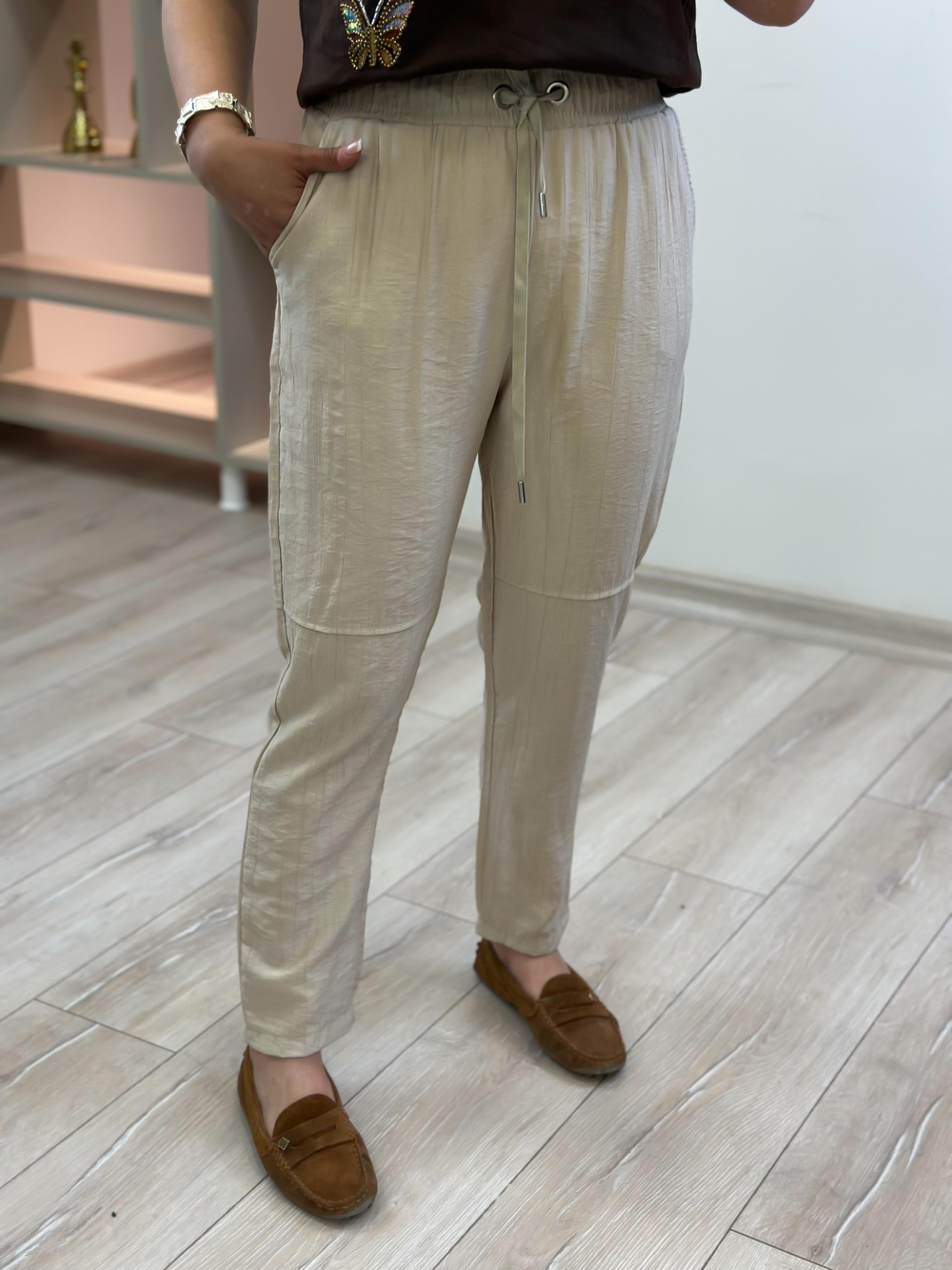 Beli Lastikli Keten Pantolon TAŞ