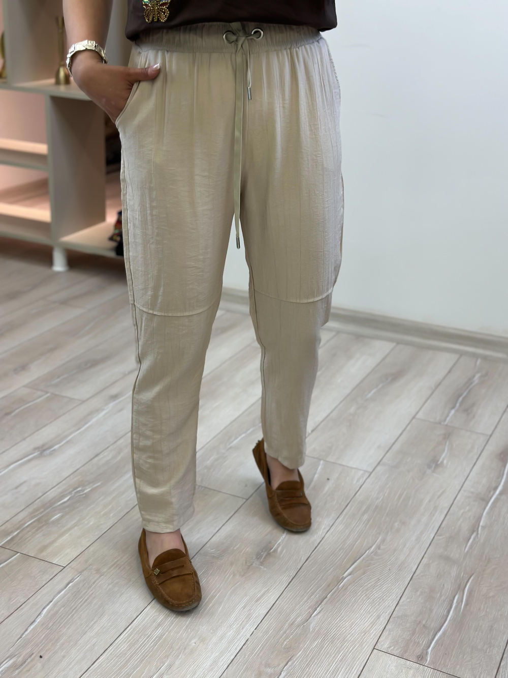 Beli Lastikli Keten Pantolon TAŞ