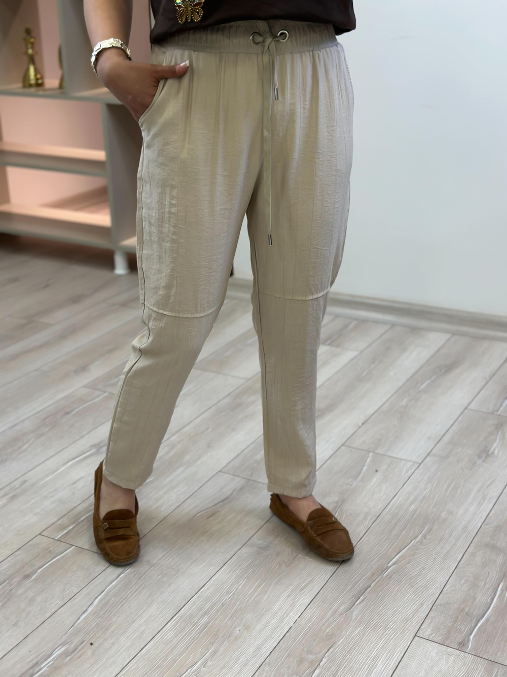Beli Lastikli Keten Pantolon TAŞ