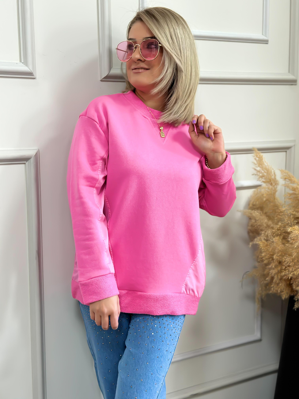 Cepli Poplin Detaylı Sweatshırt PEMBE