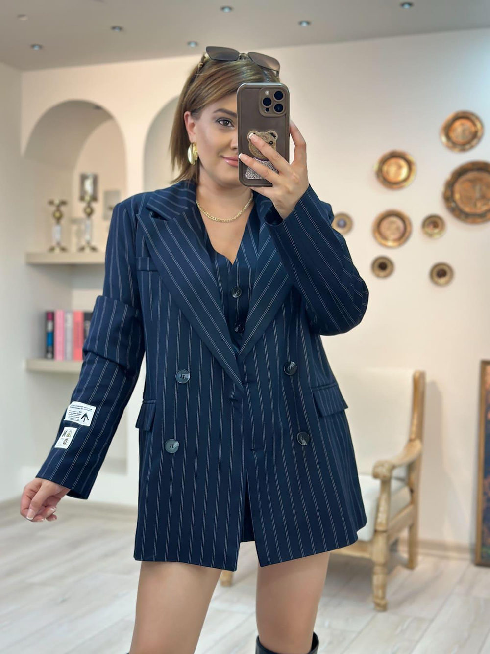 Çizgili Blazer Ceket LACİVERT
