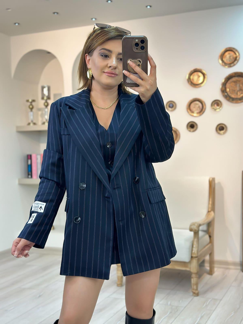 Çizgili Blazer Ceket LACİVERT