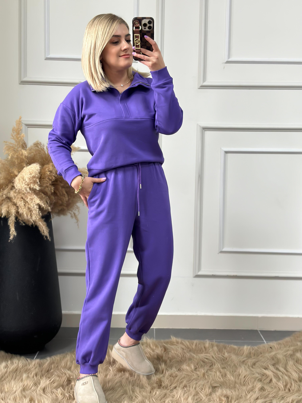 Dik Yaka Fermuarlı Eşofman Takımı MOR