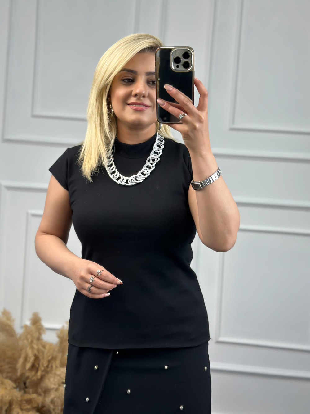 Dik Yaka Ottoman Kumaş Tshirt SİYAH
