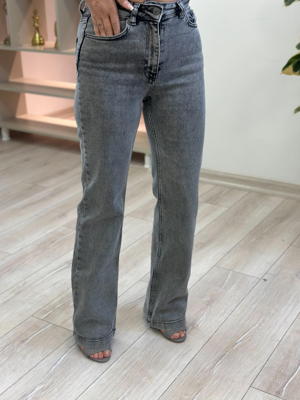 Dikişli  Paça Relax Kot Pantolon GRİ