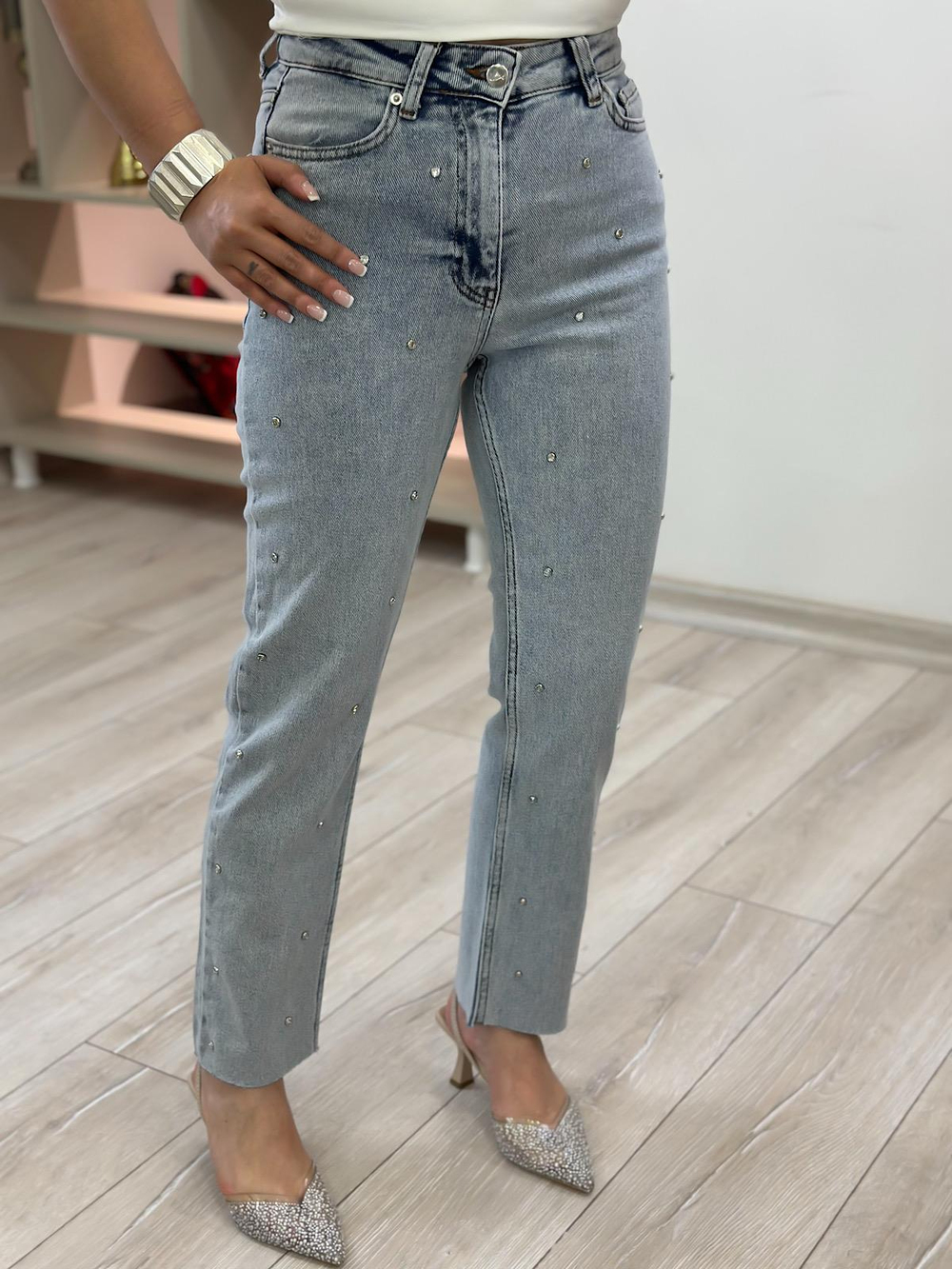 Droplu Mom Fit Pantolon BUZ MAVİ