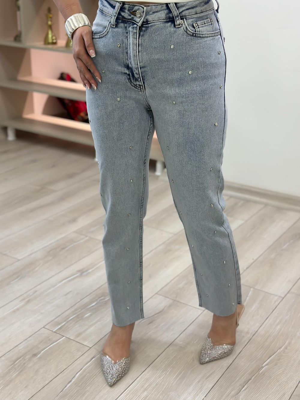 Droplu Mom Fit Pantolon BUZ MAVİ