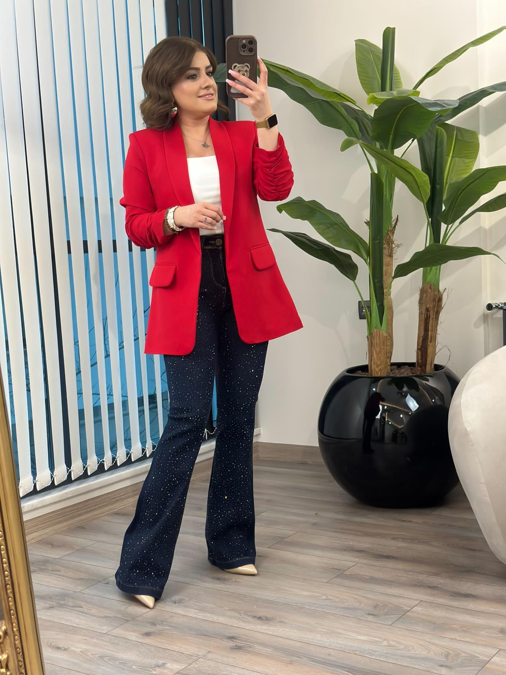 Düğmesiz Astarlı Kolu Büzgülü Blazer Ceket KIRMIZI