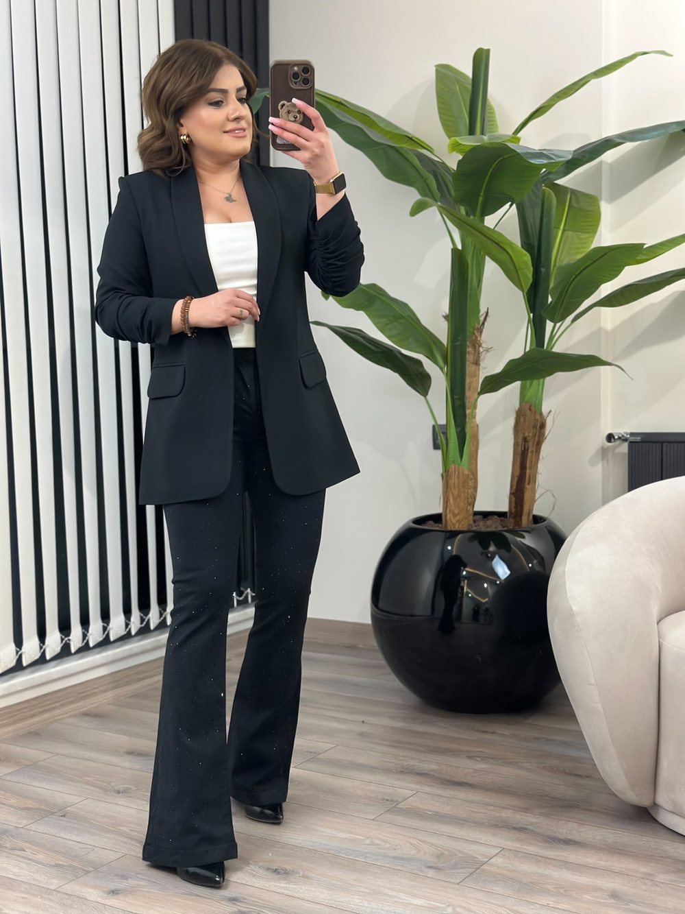 Düğmesiz Astarlı Kolu Büzgülü Blazer Ceket SİYAH