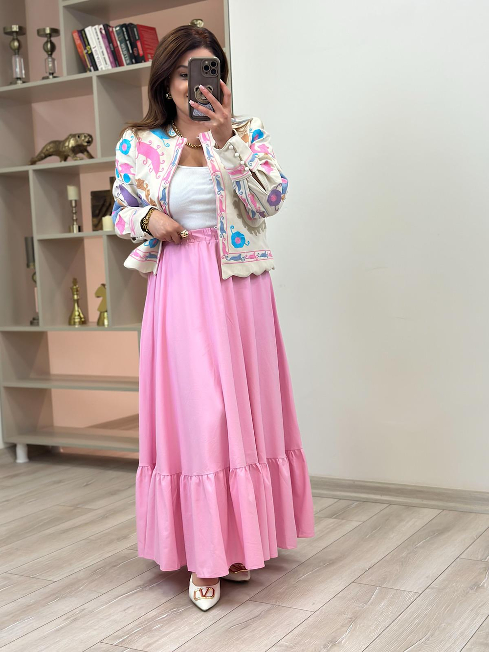 Fırfır Detaylı Etek PEMBE
