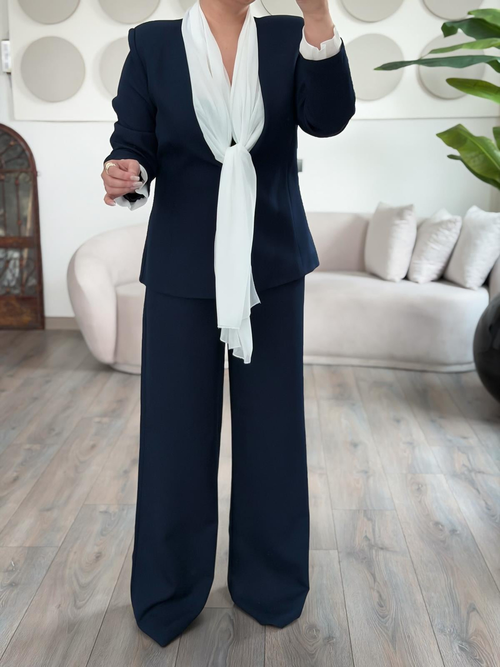 Fular Bağlamalı Blazer Pantolon Takım LACİVERT