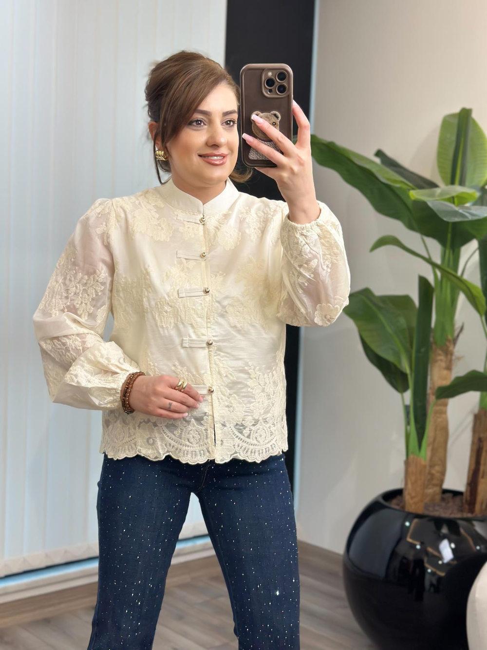 Gold Düğme Detaylı  Vintage Gömlek EKRU