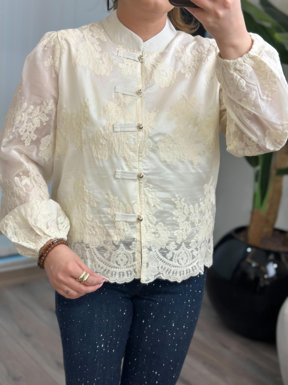 Gold Düğme Detaylı  Vintage Gömlek EKRU