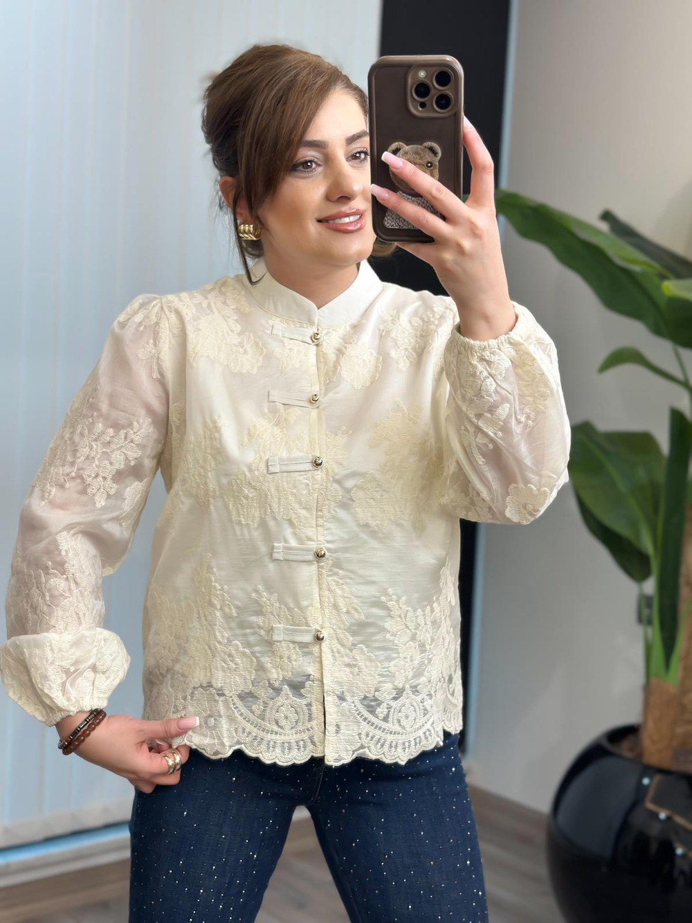 Gold Düğme Detaylı  Vintage Gömlek EKRU