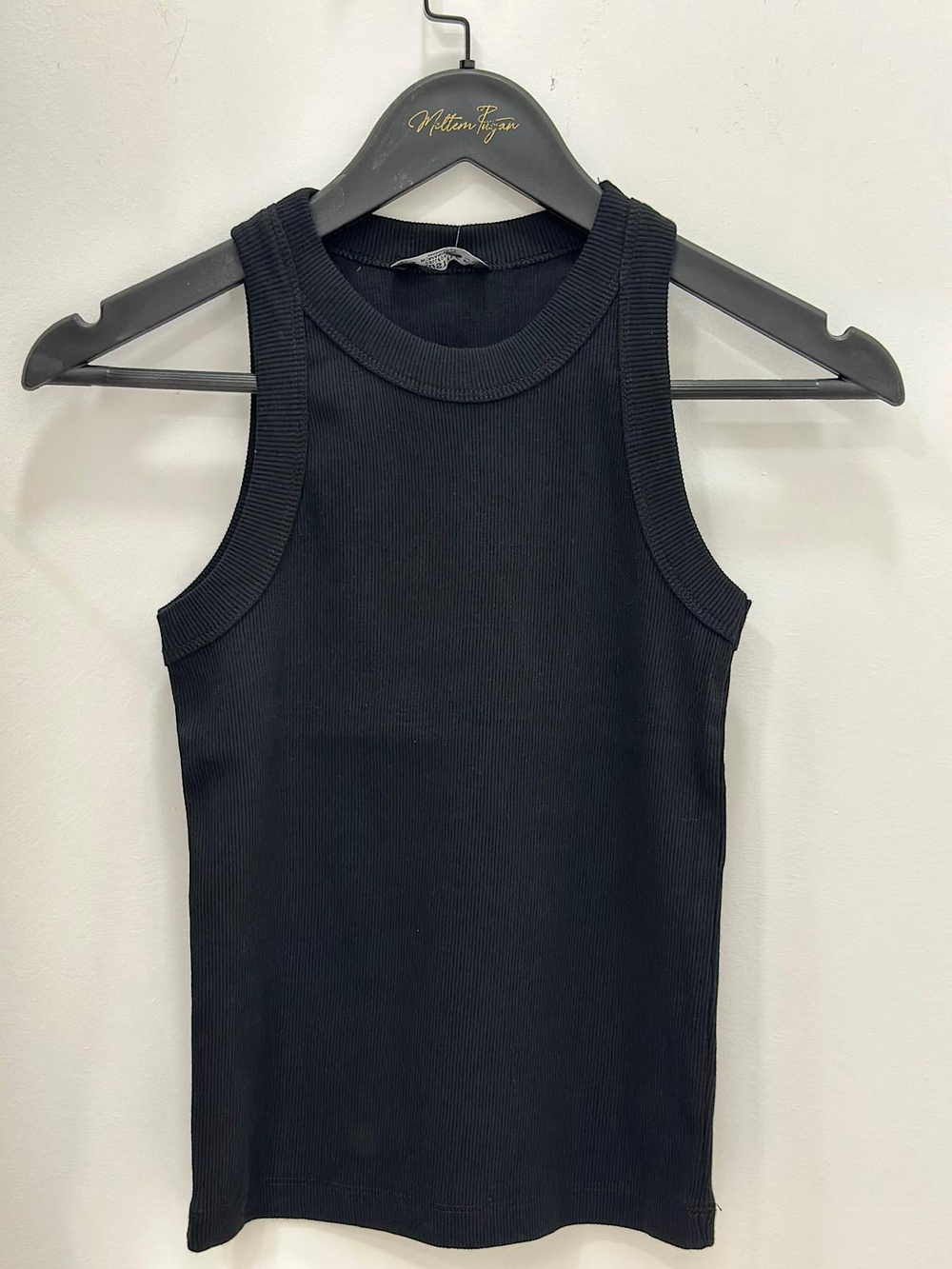 Halter Yaka Fitli Örme Atlet SİYAH