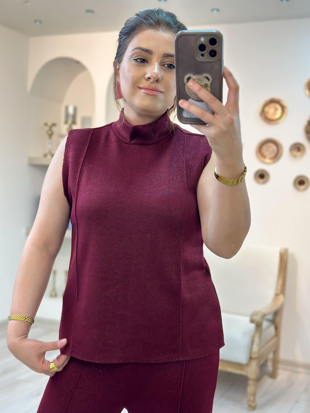 Halter Yaka Simli Bluz BORDO