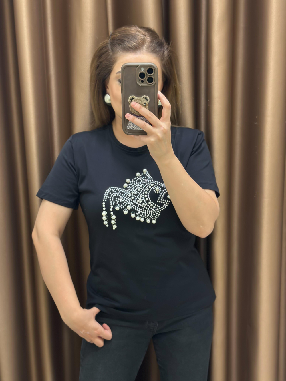 İnci Balık Detaylı Tshirt SİYAH