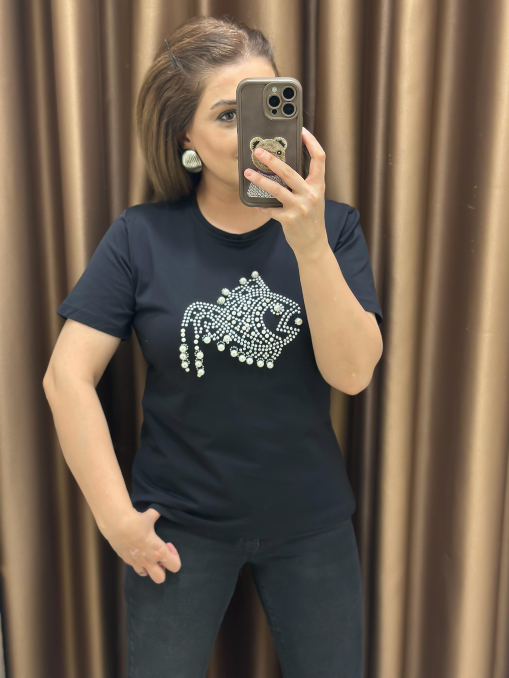 İnci Balık Detaylı Tshirt SİYAH