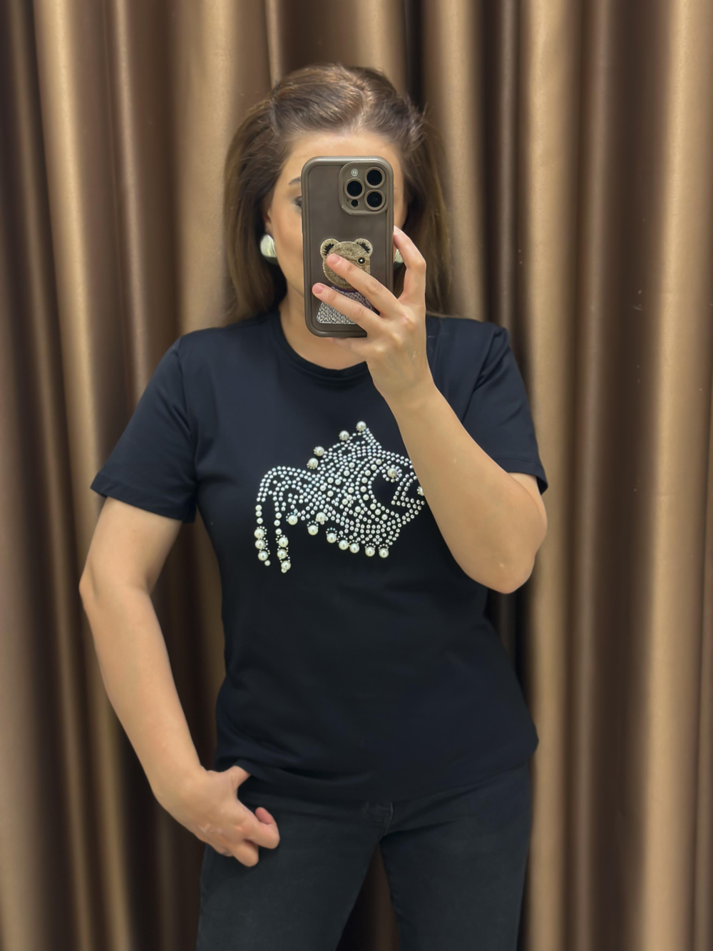 İnci Balık Detaylı Tshirt SİYAH