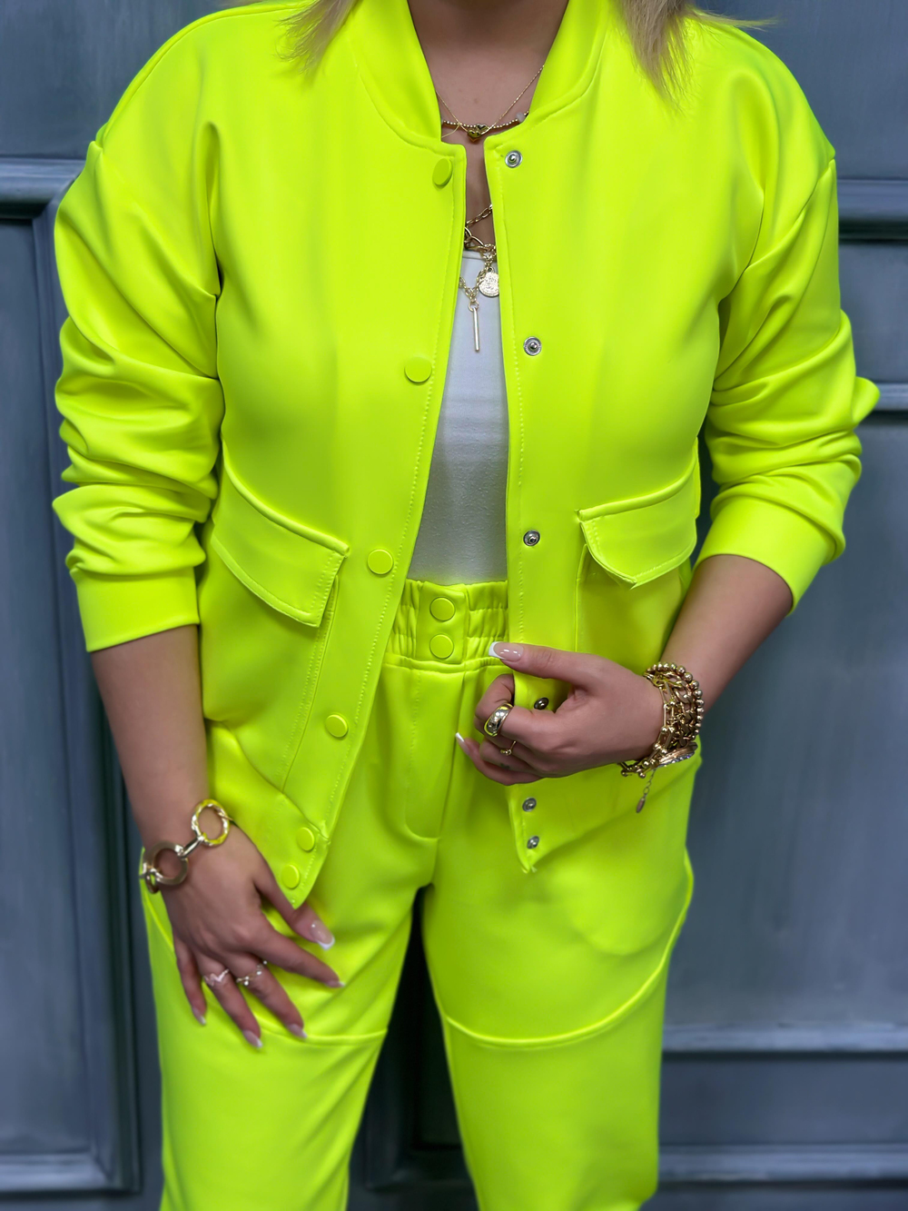 İthal  Scuba Kumaş Eşofman NEON SARI