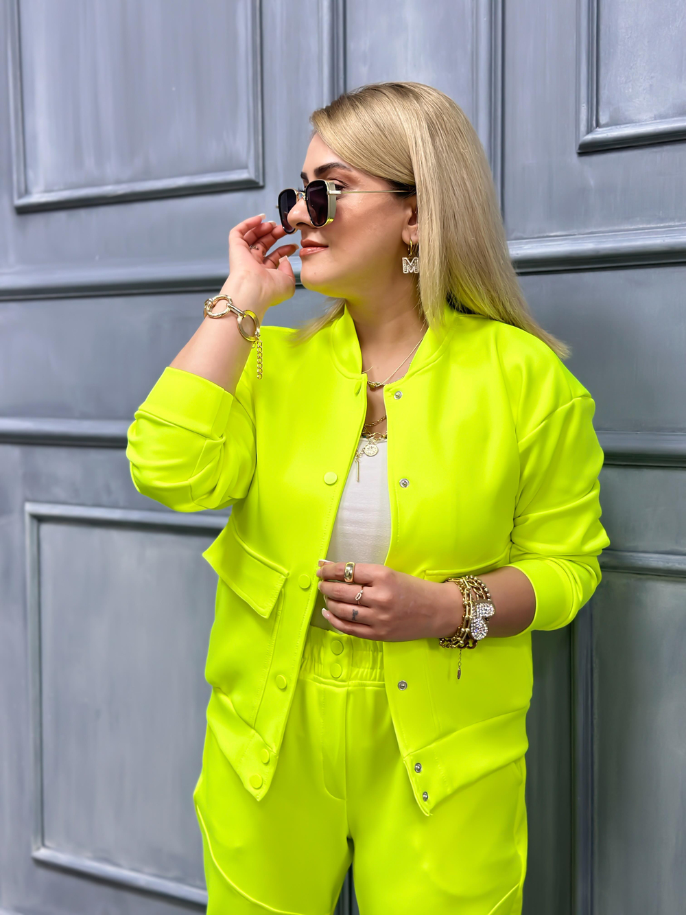 İthal  Scuba Kumaş Eşofman NEON SARI